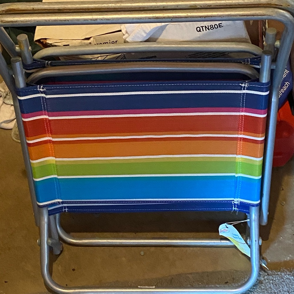 Vintage Beach Low Lawn  Aluminum Chairs Striped Blue Pink Yellow Green set of/2 - Picture 4 of 5